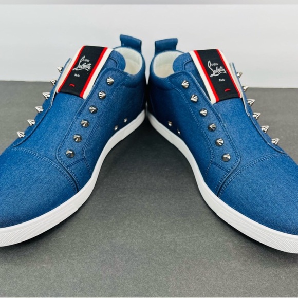 Christian Louboutin F.A.V Fique A Vontade Denim Spike Sneakers EU 38 - US 8 - Picture 9 of 11